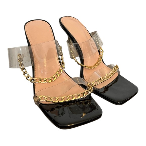 Black and Clear Chain Strap Heels size 38 - Picture 1 of 5